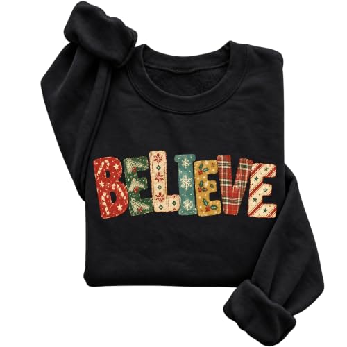 Believe Patchwork Christmas Crewneck Sweatshirt