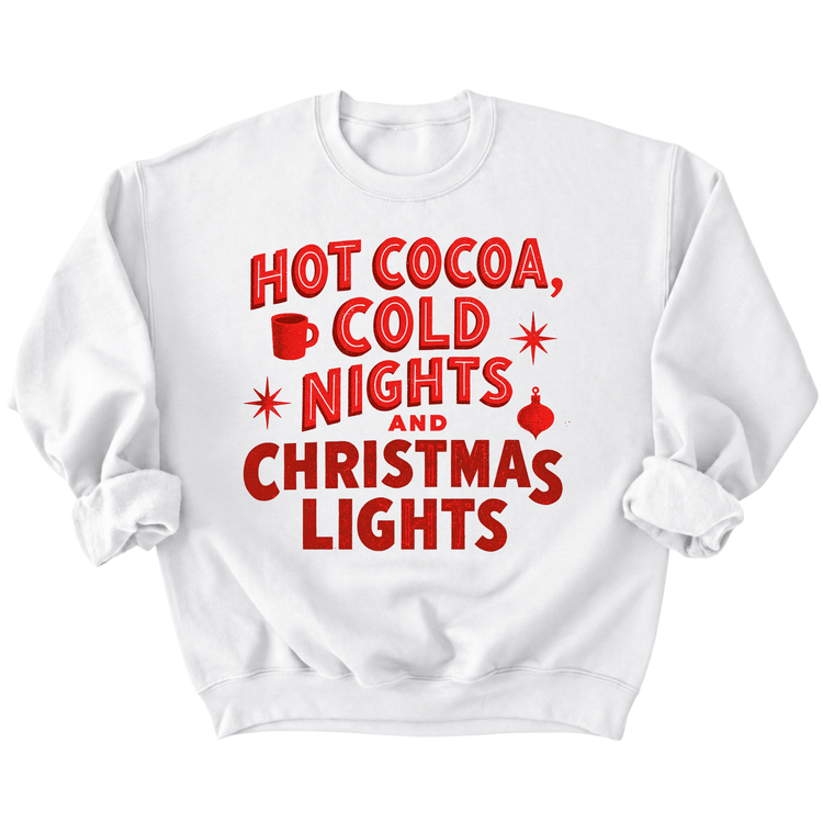 A white sweatshirt with red text and graphics on it.
