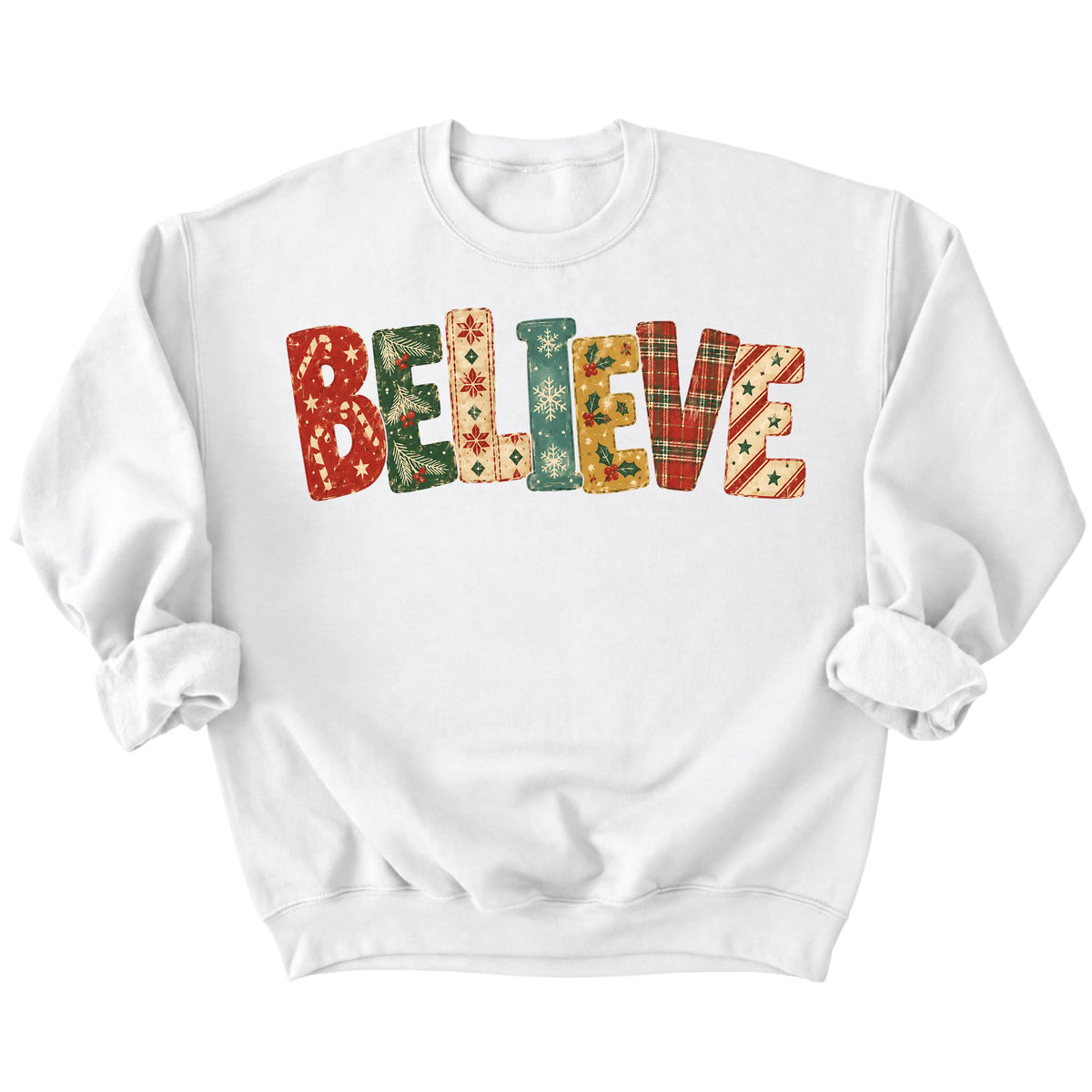 Believe Patchwork Christmas Crewneck Sweatshirt