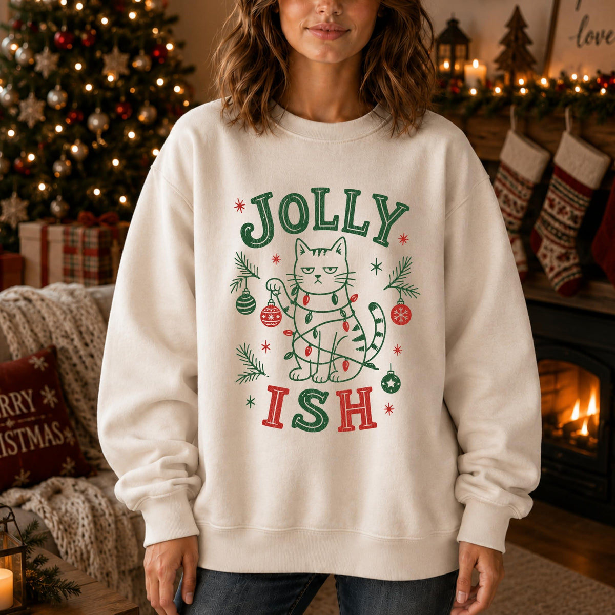 Jolly Ish Funny Cat Christmas Sweatshirt