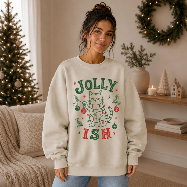 Jolly Ish Funny Cat Christmas Sweatshirt