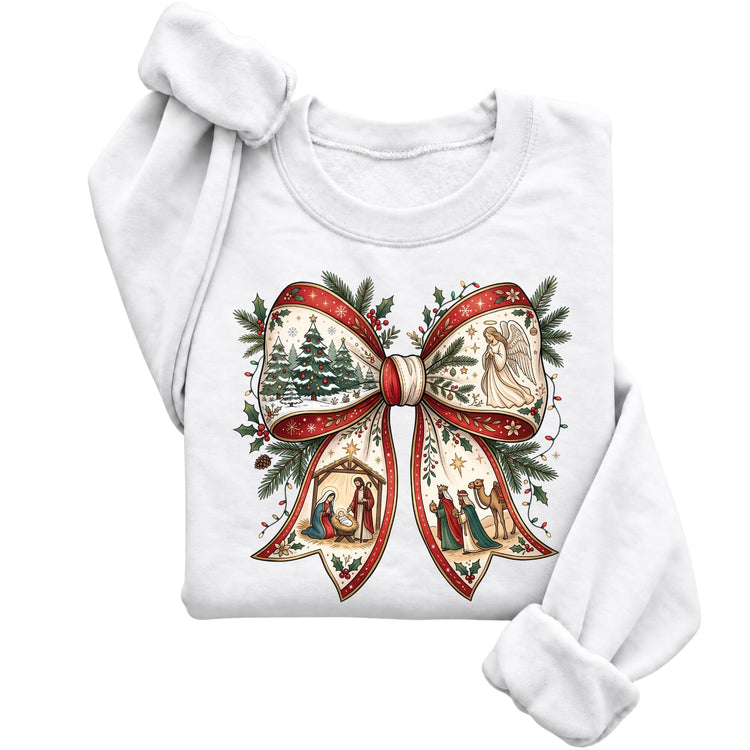 Nativity Christmas Bow Crewneck Sweatshirt